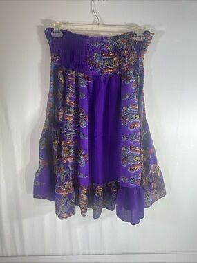 Urban Nomad Midi Skirt Womens Small Medium Purple Paisley Smocked Boho Festival